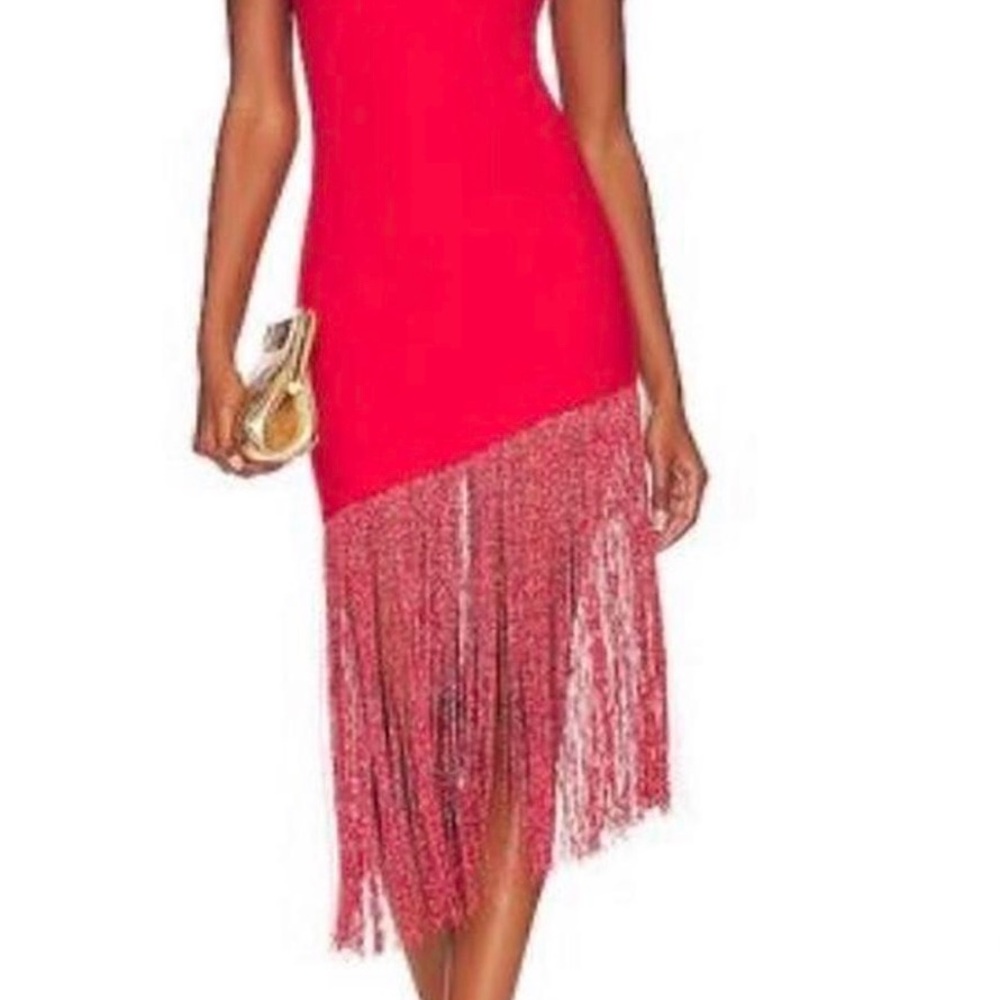 Superdown Vibrant Red Asymmetrical Fringe Dress